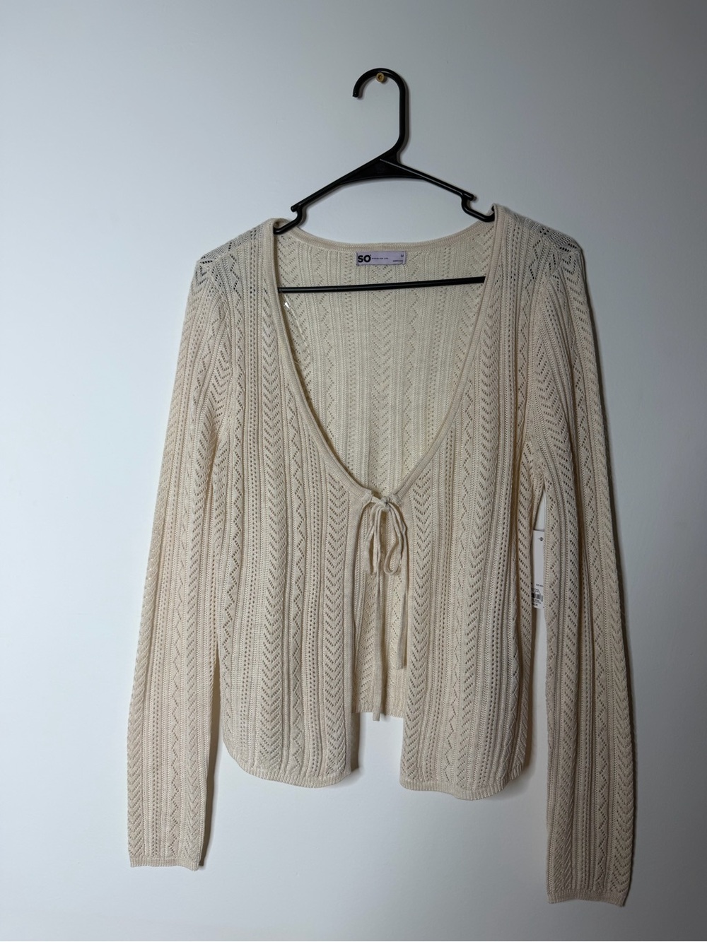 Kohl's SO Cream Open-Knit V-Neck Tie-Front Sweater